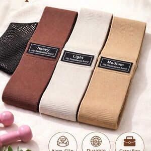 Set of 3 Hip Resistance Bands - Brown, Cream, Tan
